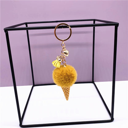 Ice Cream Pom Pom Keychain Faux Fur Pastel Colors 9