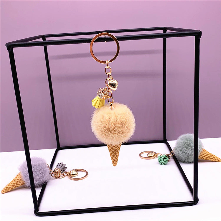 Ice Cream Pom Pom Keychain Faux Fur Pastel Colors 11