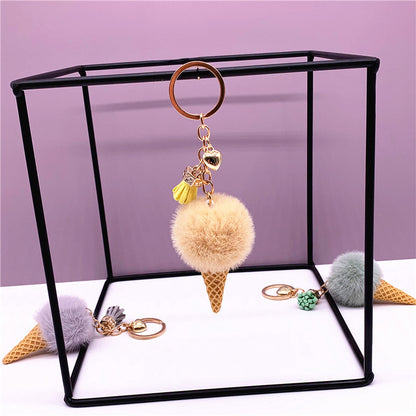 Ice Cream Pom Pom Keychain Faux Fur Pastel Colors 11