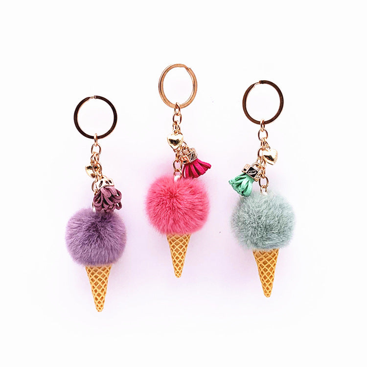 Ice Cream Pom Pom Keychain Faux Fur Pastel Colors 5