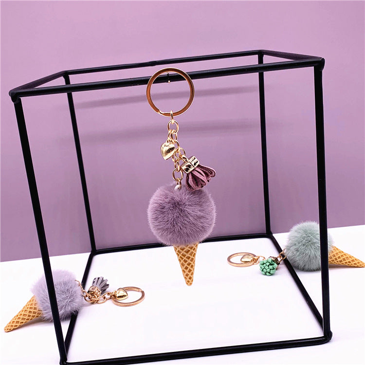 Ice Cream Pom Pom Keychain Faux Fur Pastel Colors 8