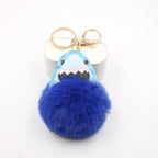 Plush Shark Keychain Blue Leather Face Fluffy Pom Pom Belly 9