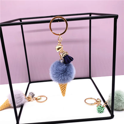 Ice Cream Pom Pom Keychain Faux Fur Pastel Colors 2