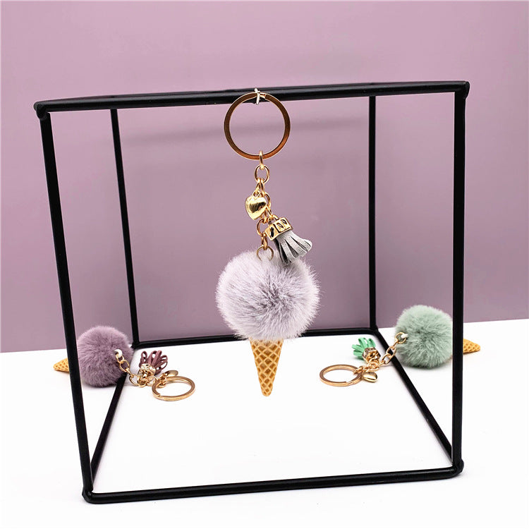 Ice Cream Pom Pom Keychain Faux Fur Pastel Colors 6
