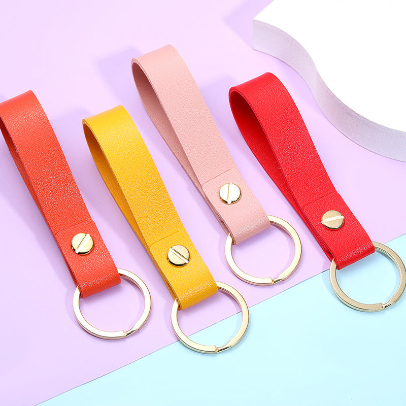 Leather Wristlet Keychain Loop Design with Gold Tone Hardware