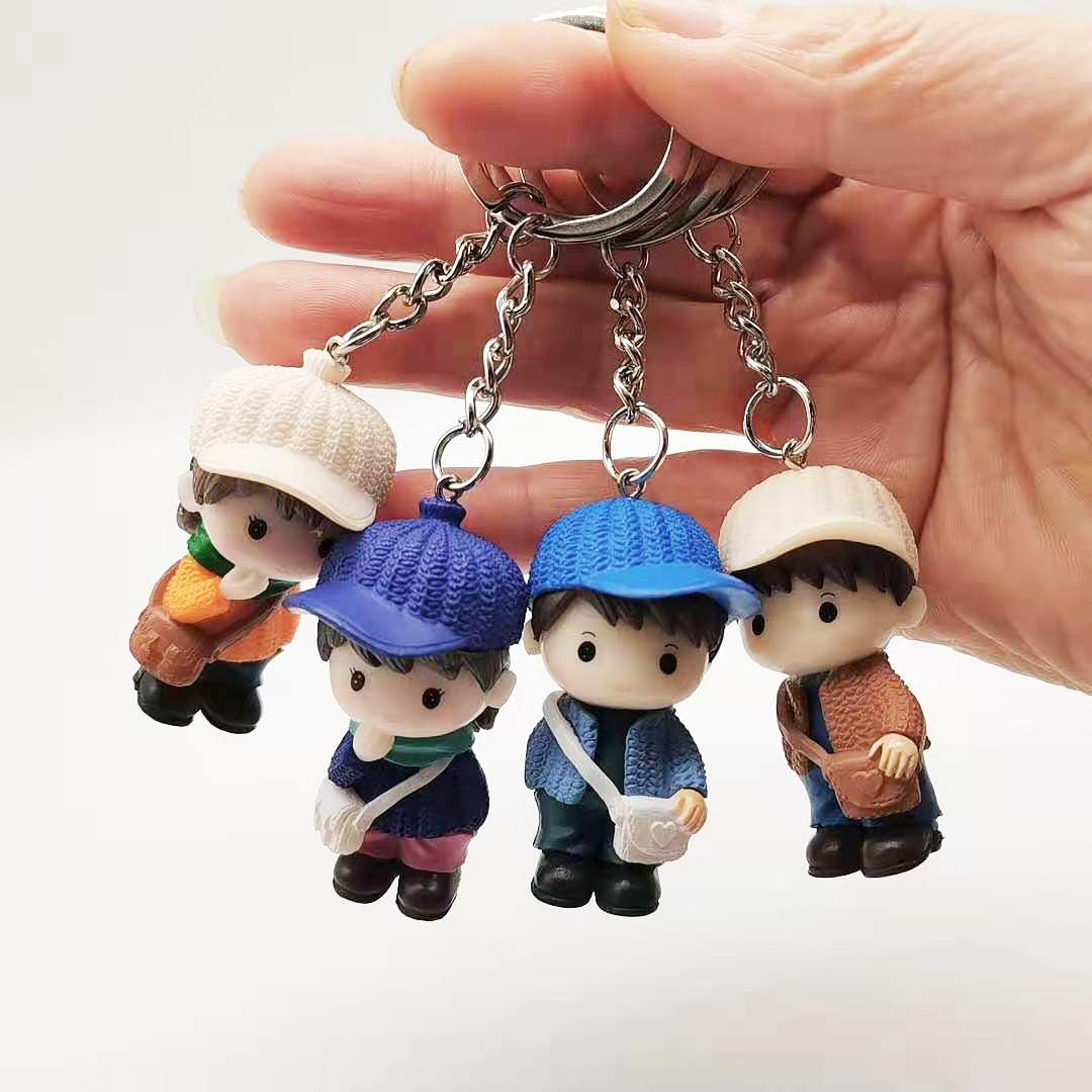 Cartoon Boy Keychain PVC Pastel Colors Knit Hat Charm