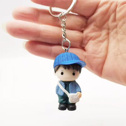 Cartoon Boy Keychain PVC Pastel Colors Knit Hat Charm 3