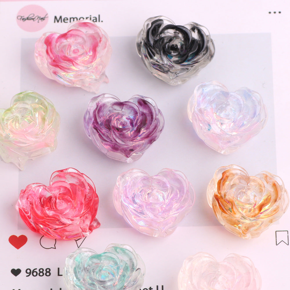 Rose Heart Shaped Acrylic Beads 24mm 5pcs