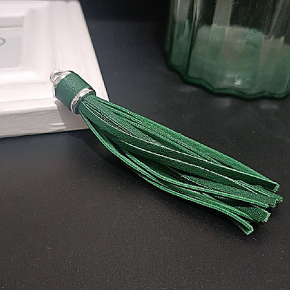 Silver PU Leather Tassel Keychain Metallic 9cm Length - 9 Green
