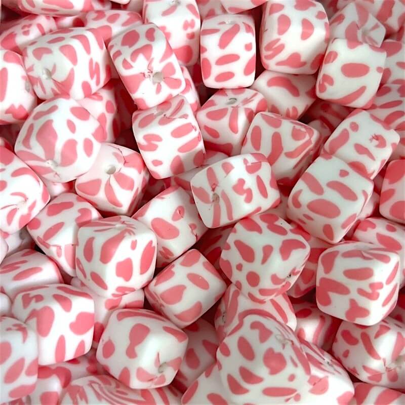 13.5mm Square Silicone Beads Printed Designs Mix 50pcs 16