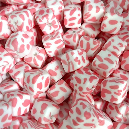 13.5mm Square Silicone Beads Printed Designs Mix 50pcs 16