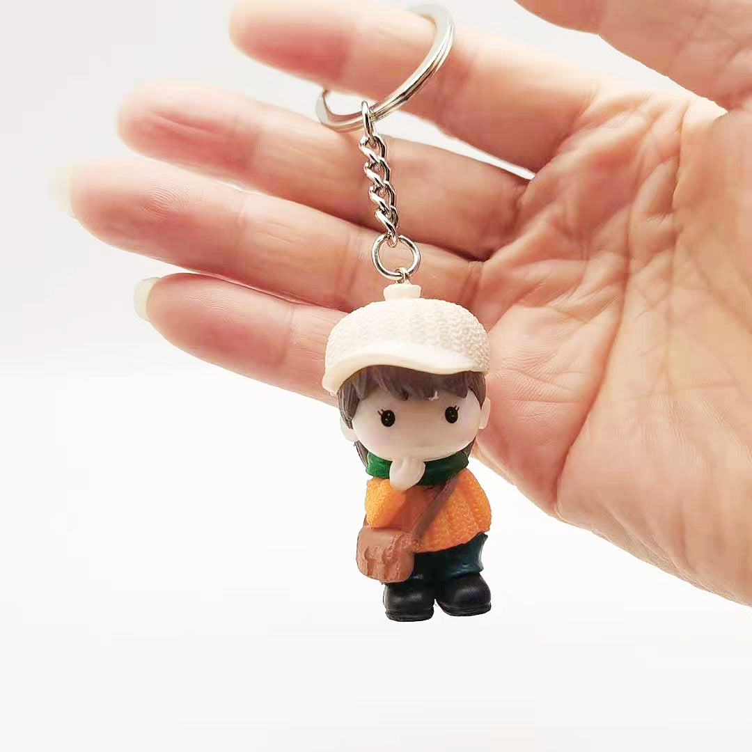 Cartoon Boy Keychain PVC Pastel Colors Knit Hat Charm 6