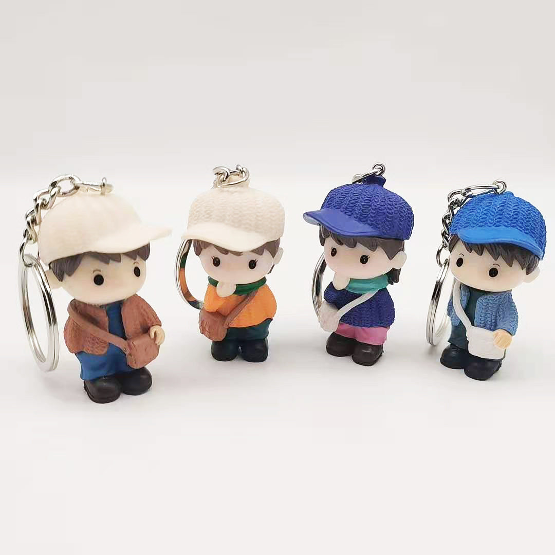 Cartoon Boy Keychain PVC Pastel Colors Knit Hat Charm 4