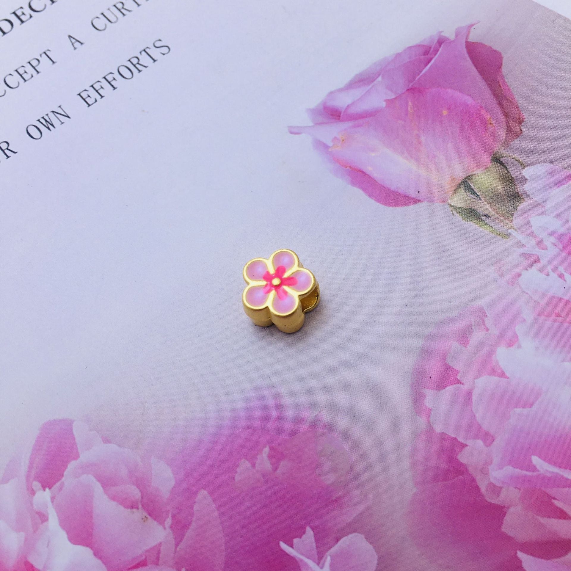 Flower Metal Beads 10mm Dual Color Peach Blossom Enamel Zinc Alloy 20pcs 2