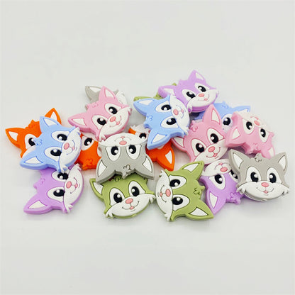 Silicone Focal Beads Cartoon Fox Friendly Faces 20pcs 3