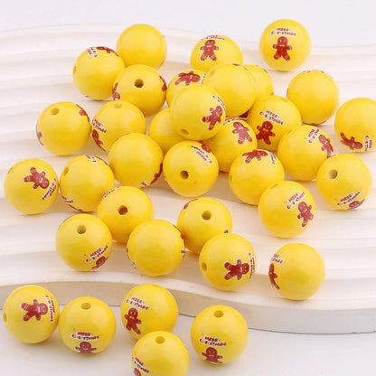Colorful Christmas Printed Acrylic Beads 16mm Festive Designs 20pcs 7
