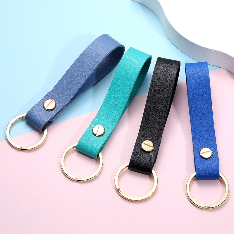 Leather Wristlet Keychain Loop Design with Gold Tone Hardware 2