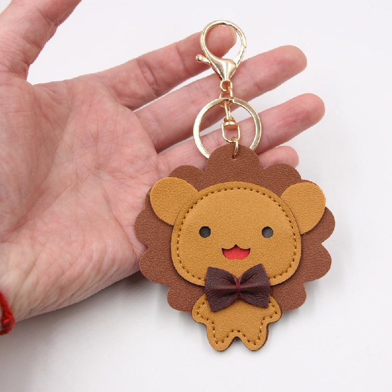 PU Leather Lion Keychain Cute Cartoon Animal Charm 3