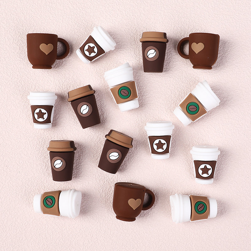 Silicone 3D Focal Beads Coffee Cup Five Pointed Star Heart Mug 20pcs 5