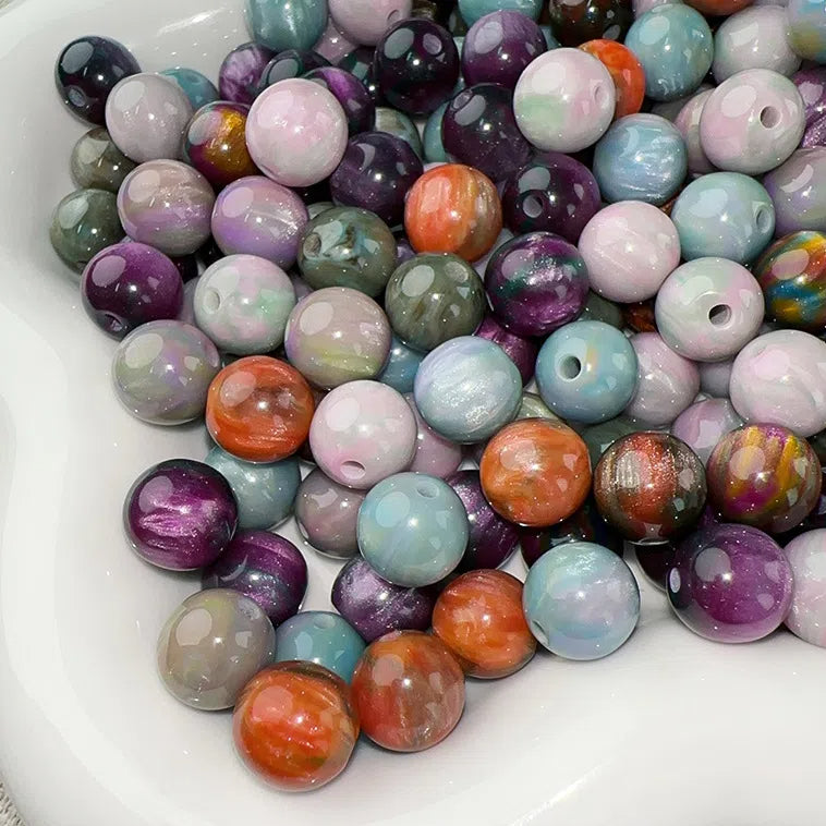 Oil Painting Gradient Resin Beads 10mm Round Opal Glitter 100pcs