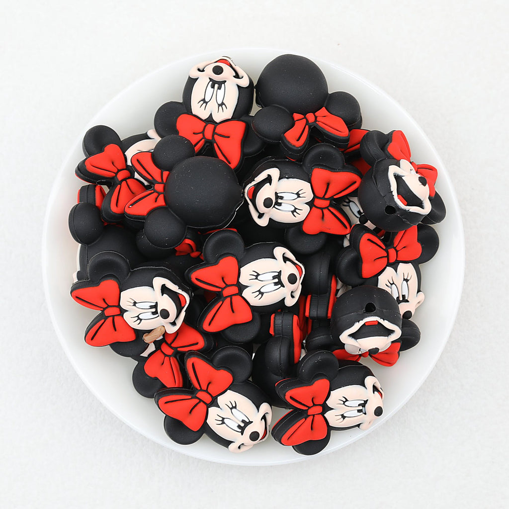 3D Red Bow Minnie Silicone Focal Beads 20pcs