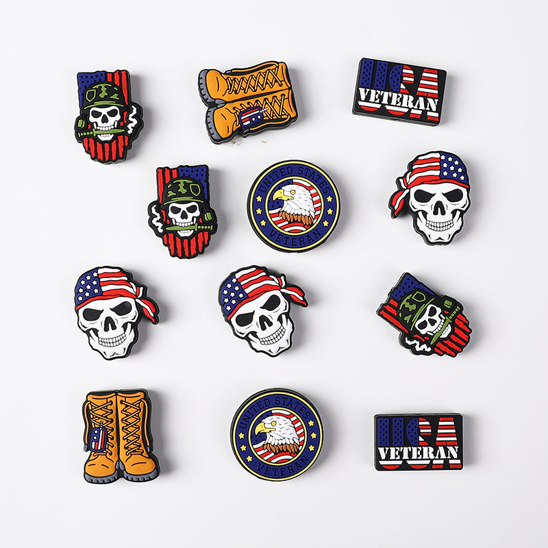 Silicone Focal Beads USA Veterans USA Skeleton Flag Front View 20Pcs 5