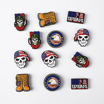 Silicone Focal Beads USA Veterans USA Skeleton Flag Front View 20Pcs 5