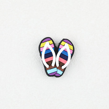 3D Colorful Flip Flop Silicone Focal Beads Multicolor Striped 20pcs - Flip Flop 1
