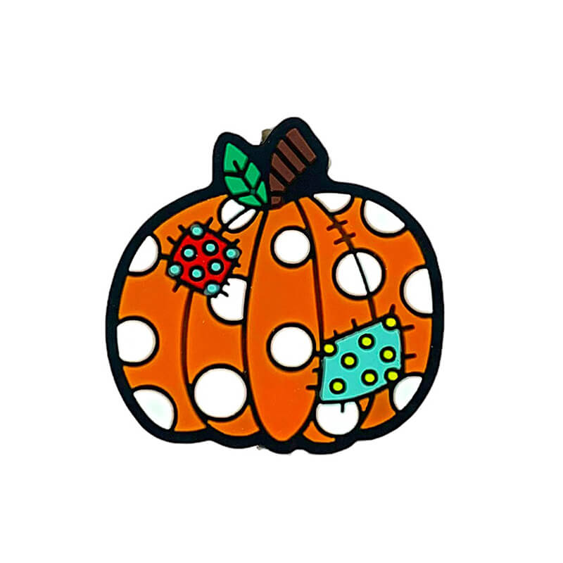 Silicone Focal Beads Pumpkin With Polka Dots Colorful Stitched Patches