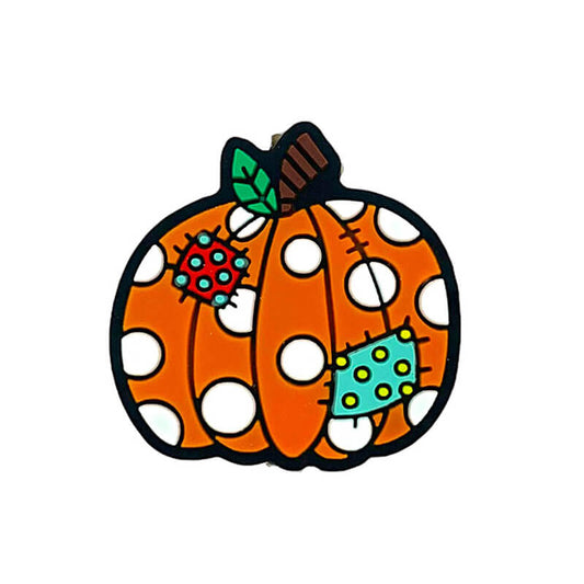 Silicone Focal Beads Pumpkin With Polka Dots Colorful Stitched Patches
