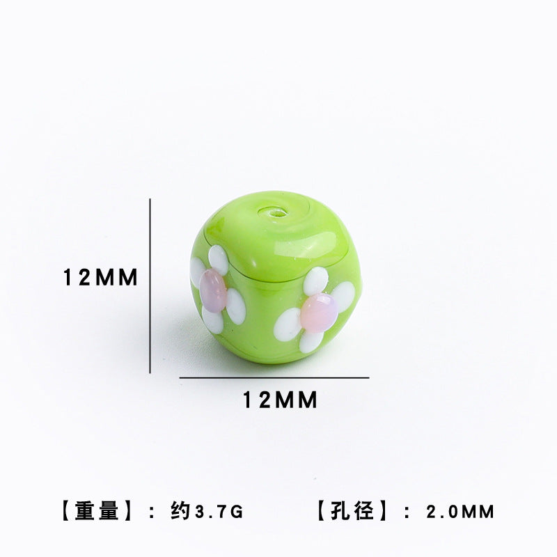 Colorful 12mm Square Glass Flower Beads 10pcs 6