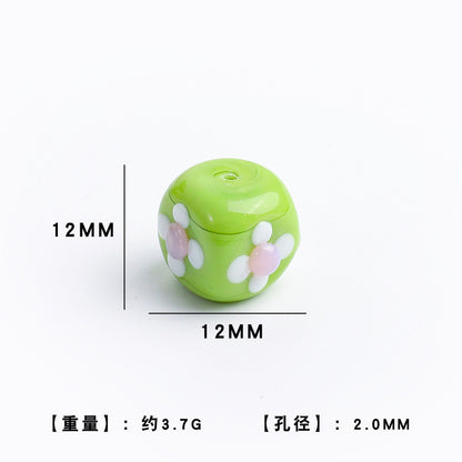 Colorful 12mm Square Glass Flower Beads 10pcs 6