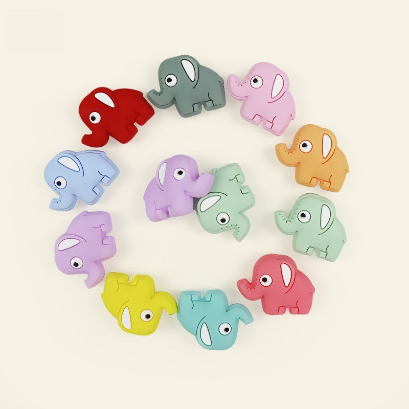 Silicone Focal Beads Elephant Animals Smiling Face Pastel Colors 20pcs