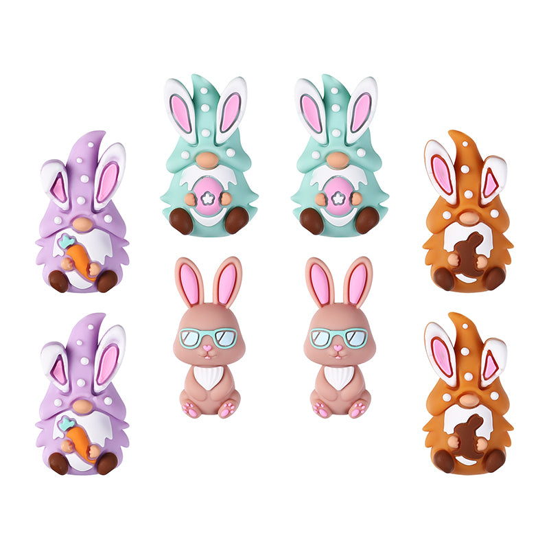 Silicone 3D Focal Beads Easter Bunny Wearing Glasses 20pcs 7