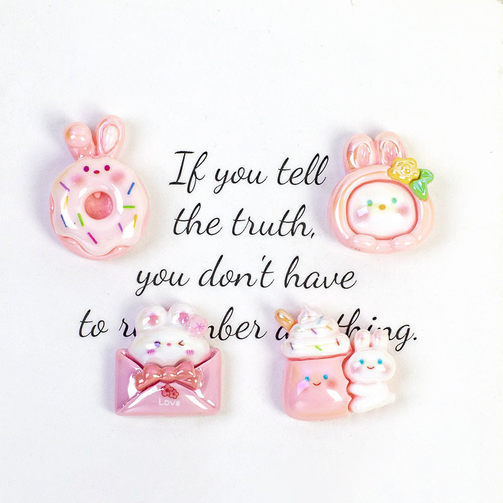 Plating Cute Bunny Donut and Envelope Resin Beads Glossy Pastel 10pcs 3