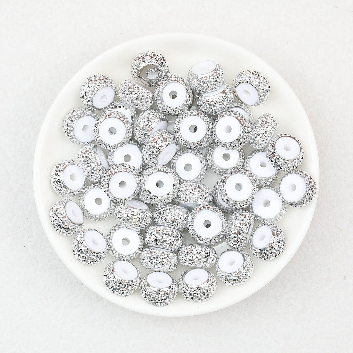 Metallic Sugar Textured Resin Round Spacer Beads 12mm 50pcs - Aluminum White
