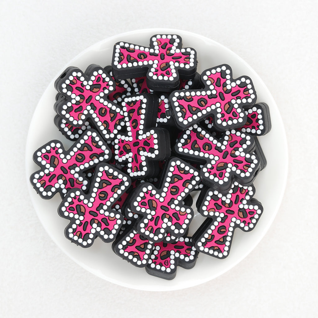 Leopard Print Cross Silicone Focal Beads 20Pcs  3