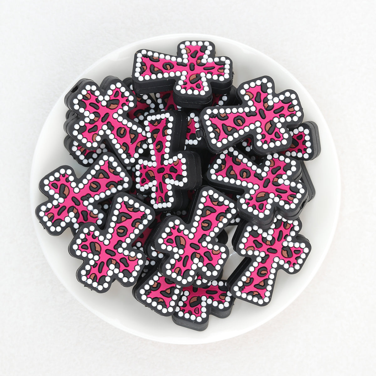 Leopard Print Cross Silicone Focal Beads 20Pcs  3
