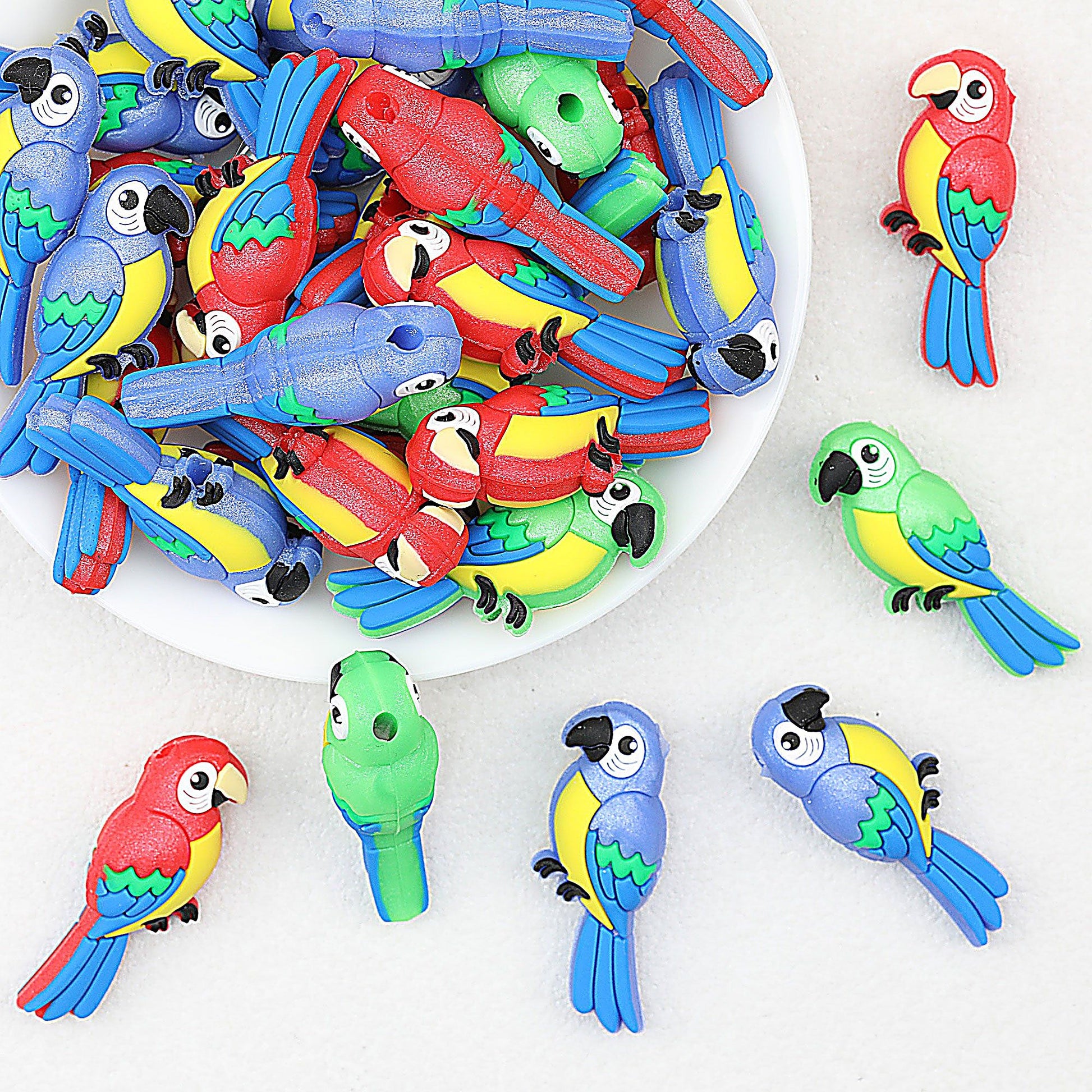 3D Colorful Feather Parrot Silicone Focal Beads 20pcs