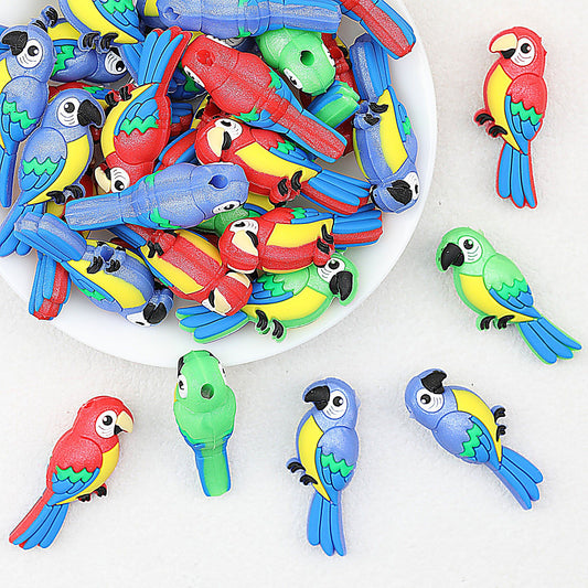 3D Colorful Feather Parrot Silicone Focal Beads 20pcs