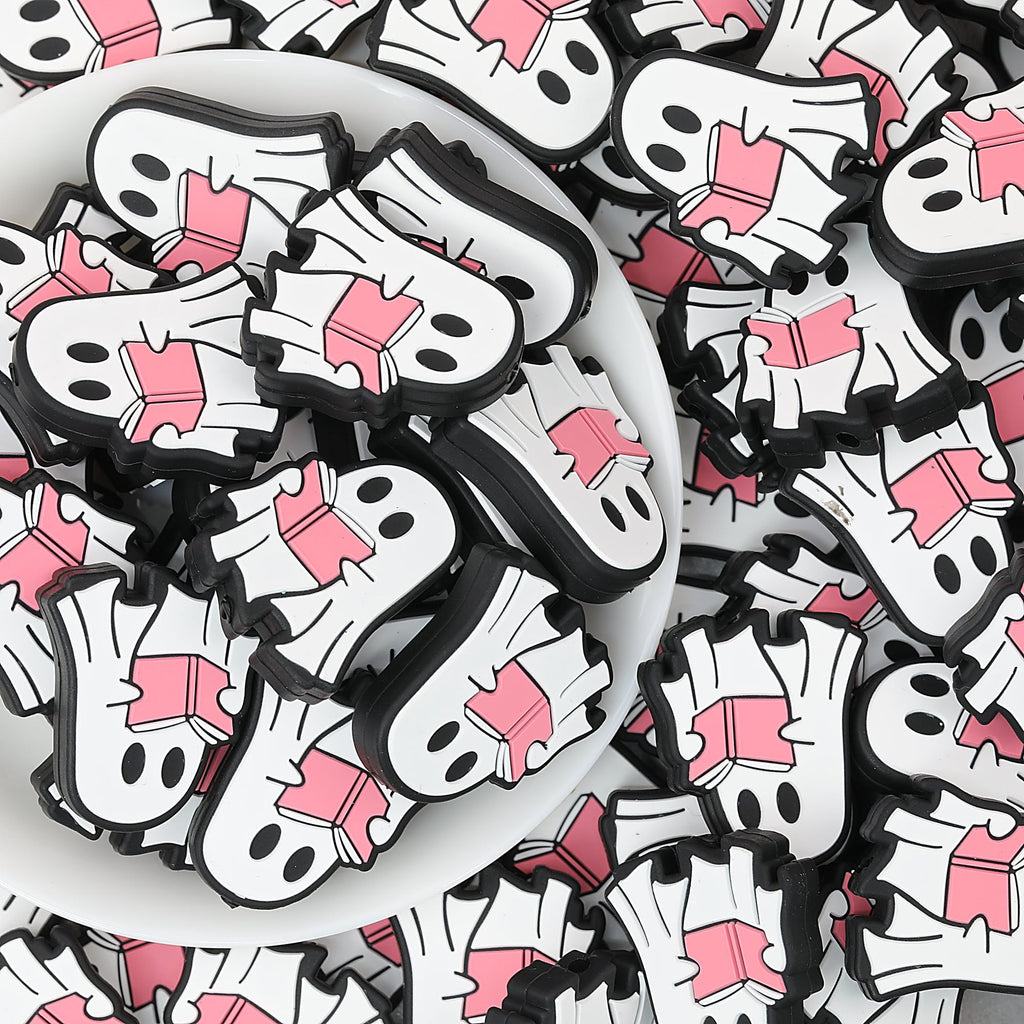 Ghost Theme Silicone Focal Beads White Pink 20pcs