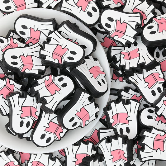 Ghost Theme Silicone Focal Beads White Pink 20pcs