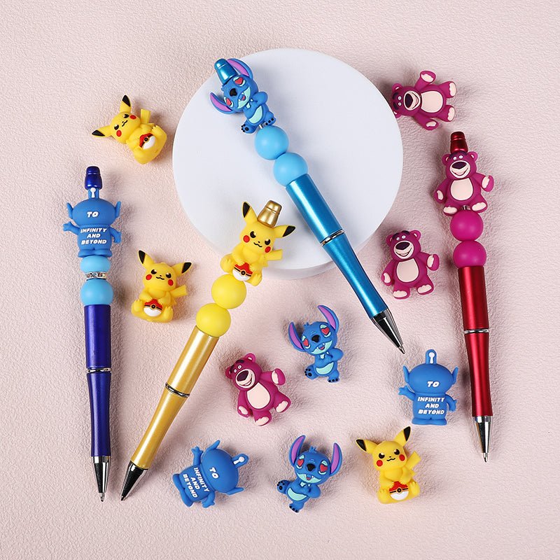 Silicone 3D Focal Beads Pikachu Stitch Purple Bear Text 20pcs 9