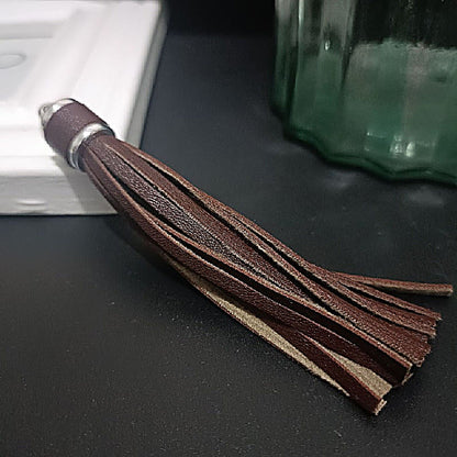 Silver PU Leather Tassel Keychain Metallic 9cm Length - 19 Black Coffee