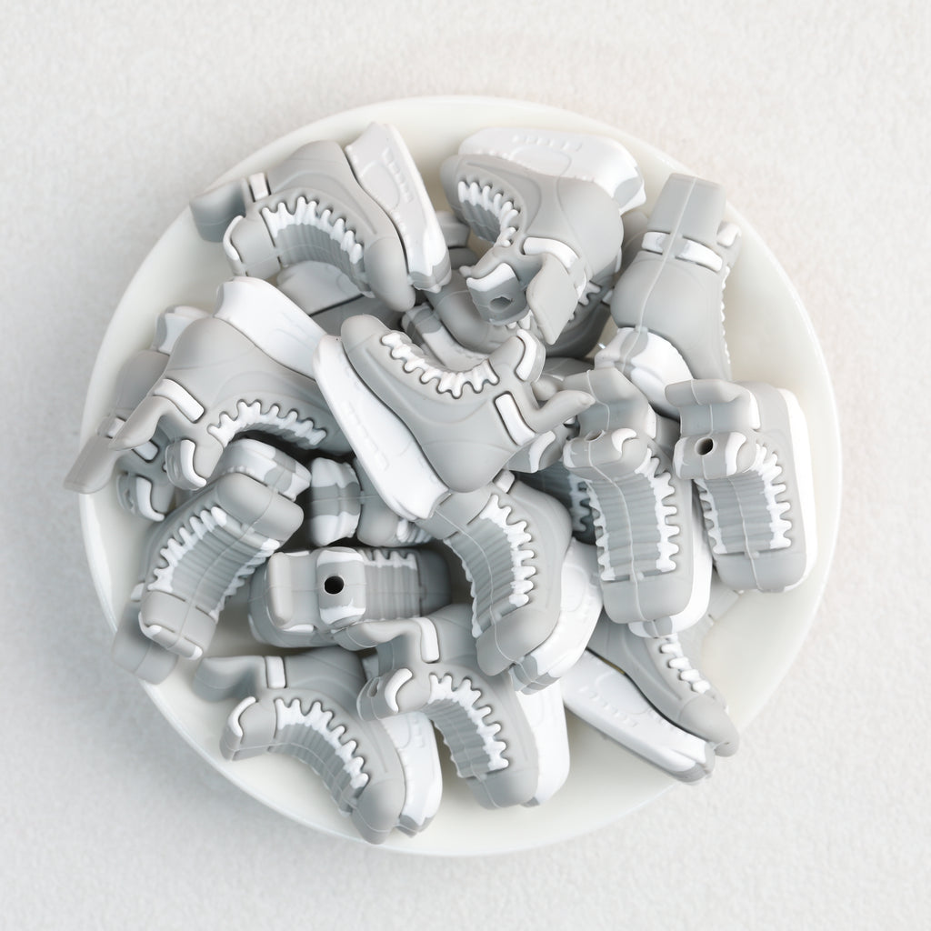  3D Grey Black Ice Skates Silicone Focal Beads 20Pcs 3