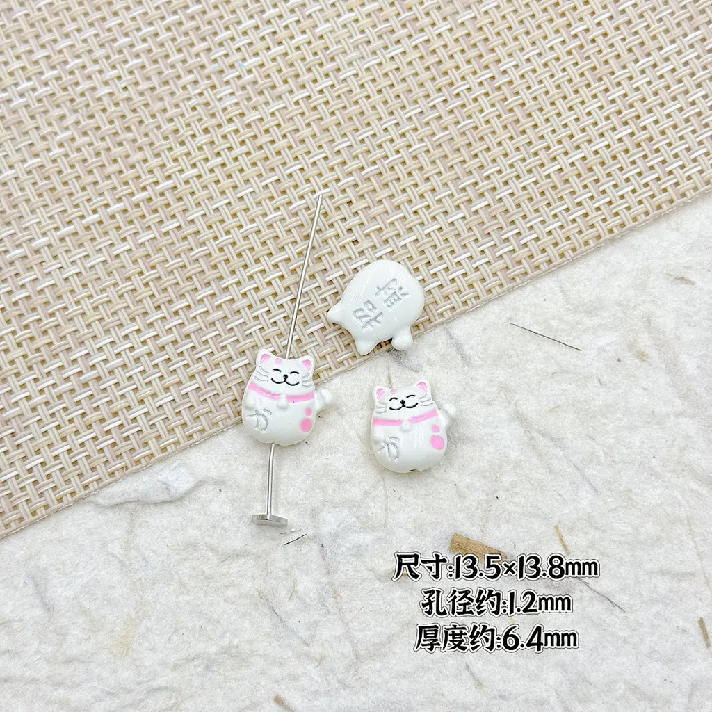 Fortune Cat Metal Beads 13mm Painted Glossy Lucky Colors 6
