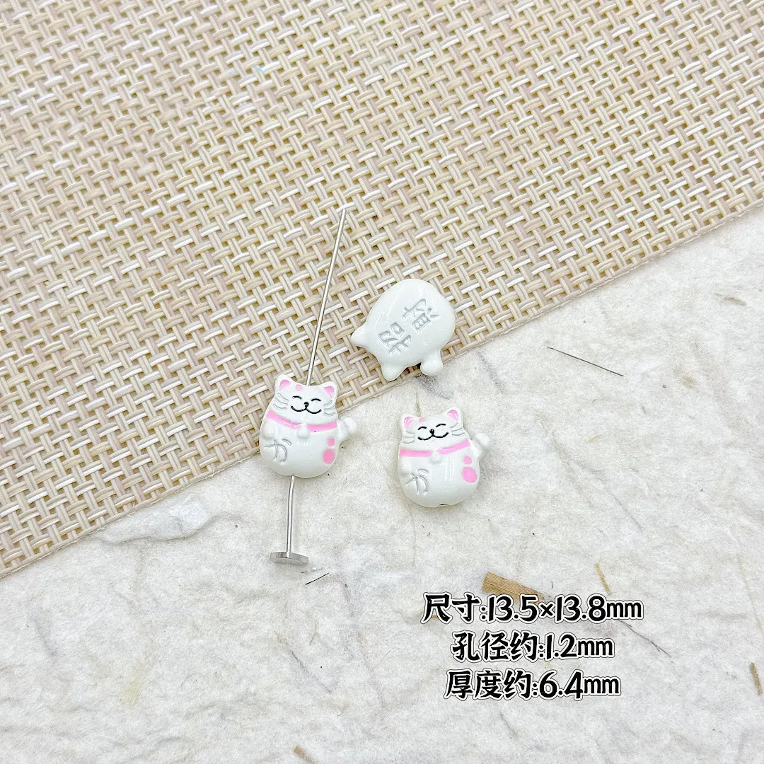 Fortune Cat Metal Beads 13mm Painted Glossy Lucky Colors 6