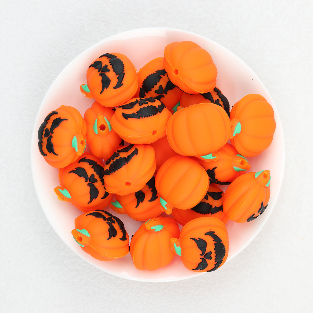 3D Halloween Carved Faces Pumpkin Silicone Focal Beads 20Pcs  2