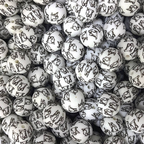 15mm Silicone Beads Bow Baseball Print 50pcs