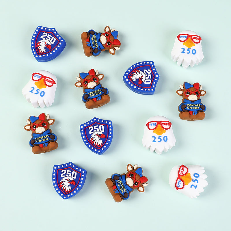 USA 250th Anniversary Silicone Focal Beads Patriotic Shapes 3D 20pcs 3